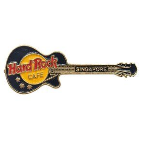 Hard Rock Cafe Singapore 1990s Black Enamel Les Paul Gibson Guitar Pin